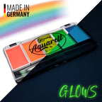 Glow Watercolour Set Rainbow: paint box with five colours, colourful in light, with a Glows lettering in the dark