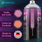 Glow spray pink 400 ml: colour samples pink in daylight and orange in the dark, Made in Germany graphic