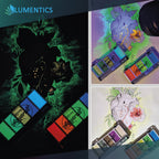 Glow Watercolour Set Rainbow: painted heart with flowers in light and glowing in the dark, with paint boxes