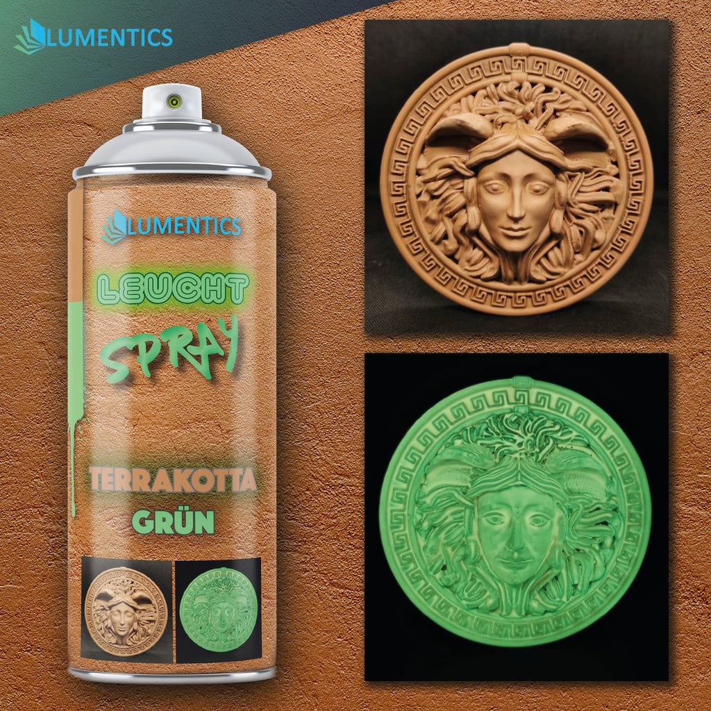 Glow spray Terracotta-Green 400 ml with a relief medallion: terracotta in daylight, green in the dark