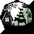 Fairy-Tale Sticker Town Musicians of Bremen 30 cm: in light on the left, glowing greenish in the dark on the right