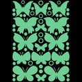 Glow in the Dark Stickers Butterflies, A4 Sheet: butterflies, rings and dots glowing green against a black background
