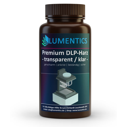 3D Printing Resin Clear: brown bottle with a transparent/clear DLP resin label, on a white background