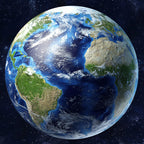 Planet Sticker Earth 30 cm in daylight: globe with oceans and continents against a starry sky