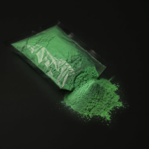 Fine Glow Pigment Green-Green 5–15 µm, 100 g in the dark, glowing green