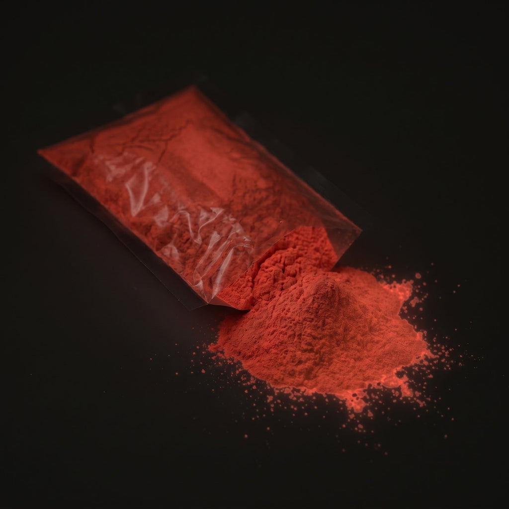 Fine Glow Pigment Red-Red 5–15 µm, 100 g in the dark, glowing reddish