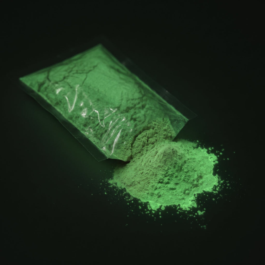 Fine Glow Pigment Terracotta 5–15 µm, 100 g in the dark, glowing green