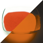 Glow Granules Orange-Red 1 mm, 100 g in a glass bowl: orange-red in daylight, orange afterglow in the dark