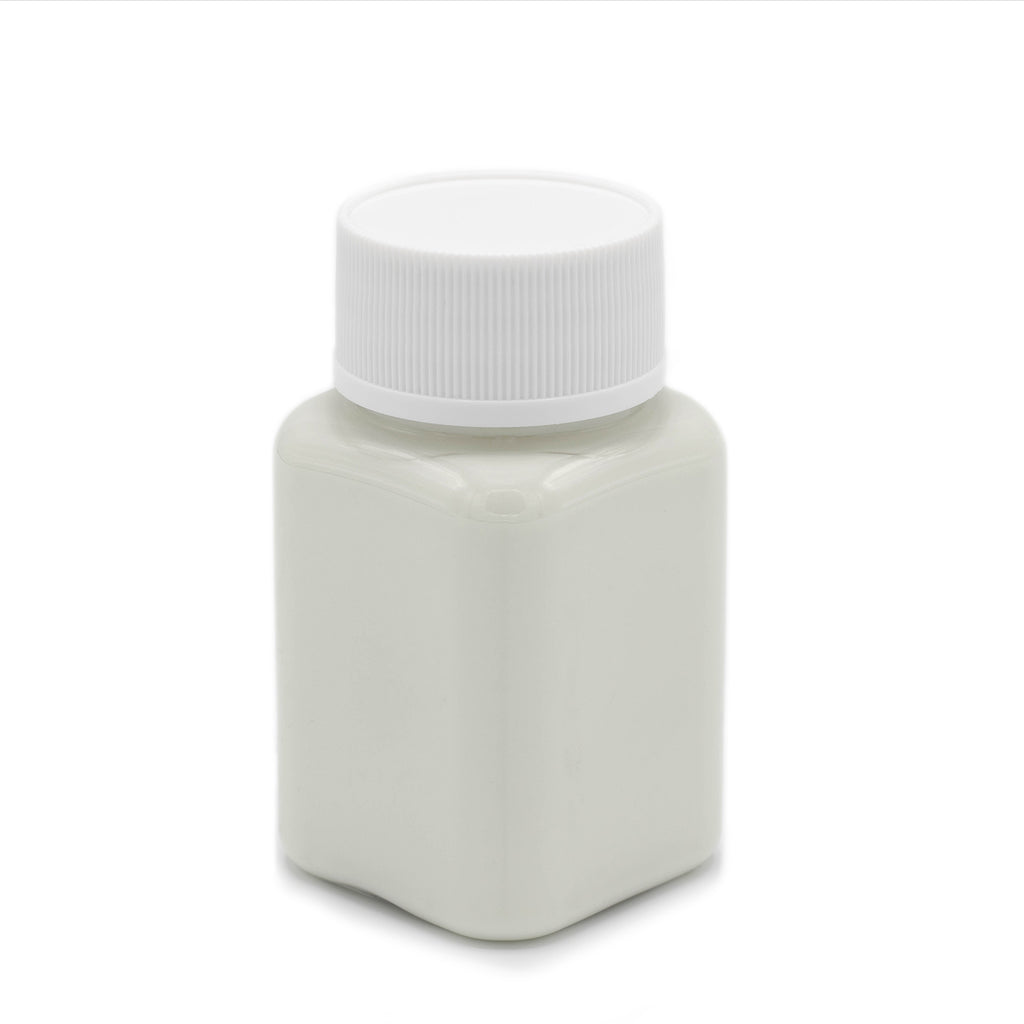 Glow in the dark paint blue-green 100 g: pot with white lid in daylight, light grey daylight colour