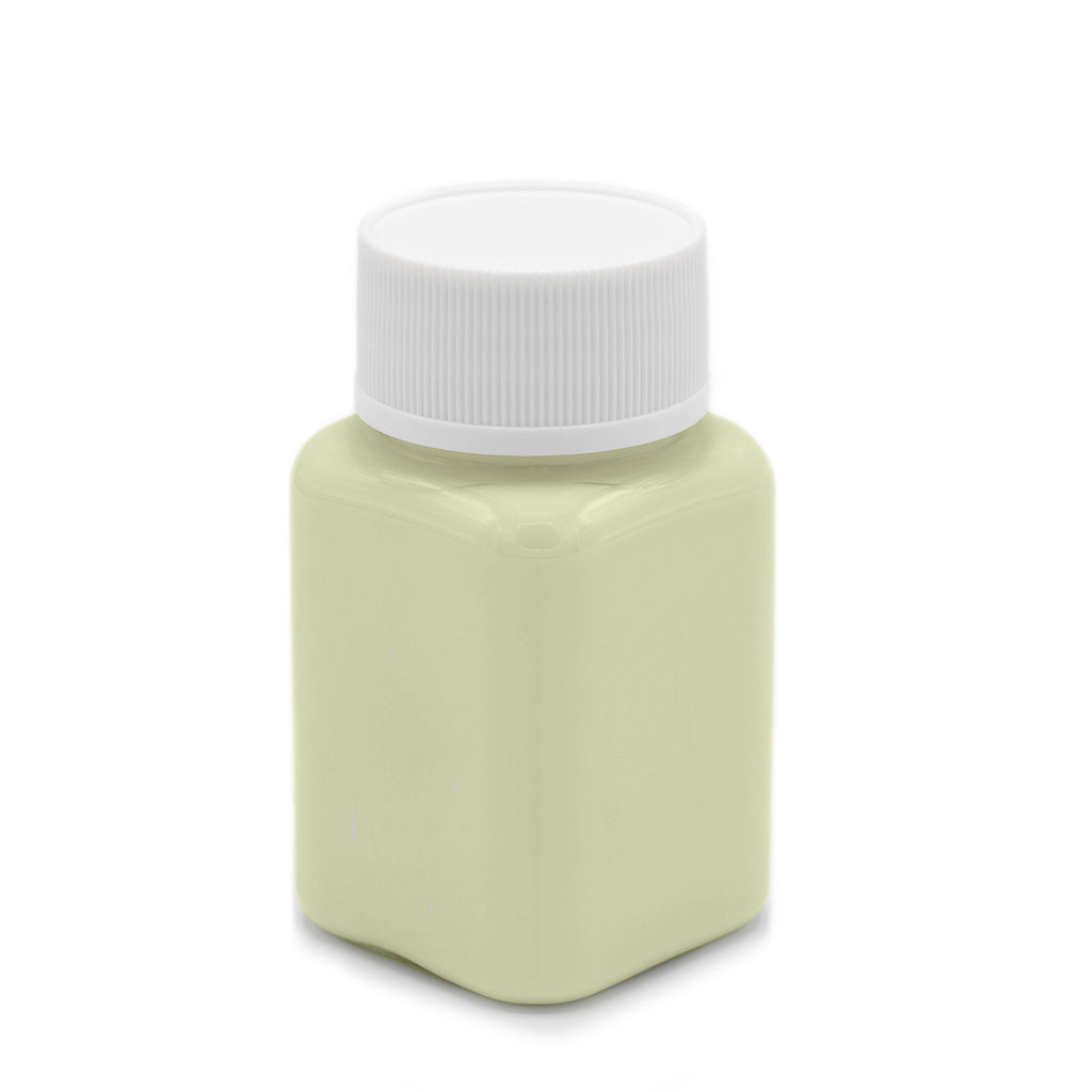Glow in the dark paint yellow-green 100 g: pot with white lid in daylight, pale yellowish daylight colour