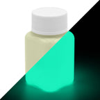 Glow in the dark paint yellow-green 100 g: pot in daylight, split diagonally with green glow in the dark