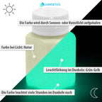 Glitter Glow Paint Yellow-Green 100 g, graphic: day view natural, night view green-yellow, with callouts