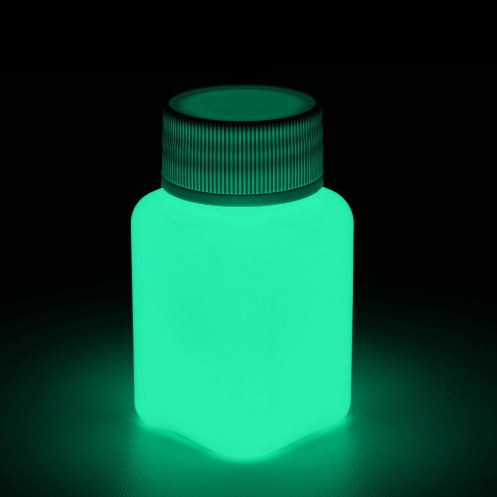 Glow in the Dark Paint Green 100 g bottle in the dark, glowing green
