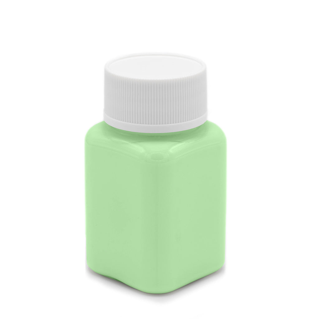 Glow in the Dark Paint Green 100 g bottle with white cap in daylight, light green