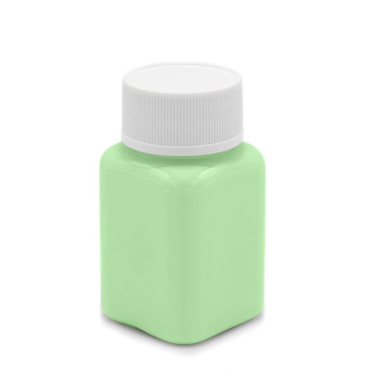 Glow in the Dark Paint Green 100 g bottle with white cap in daylight, light green
