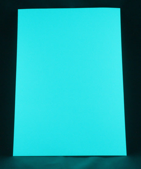 Glow Film Blue-Green A4: sheet of film in the dark, glowing blue-green