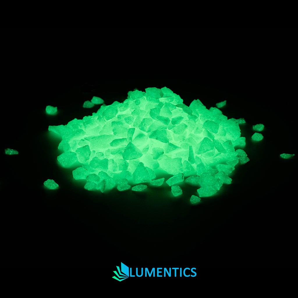Pile of Glow Granules Green 4 mm in the dark, glowing green