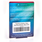 Luminous Paint for Watch Hands Natural Blue-Green 2 g: back of the card with text, barcode, daylight colour Natural, glow colour Blue-Green