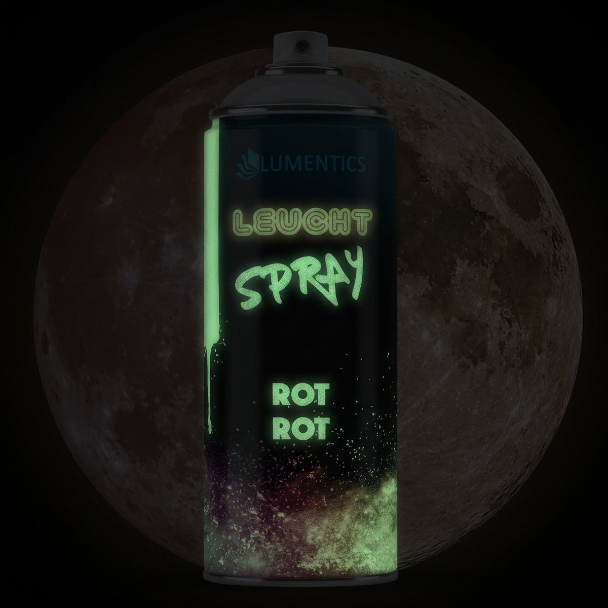 Glow Spray Light Red 400 ml in the dark, glowing green