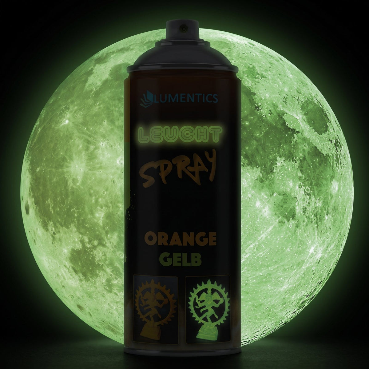 Glow Spray Orange-Yellow 400 ml in the dark, glowing green
