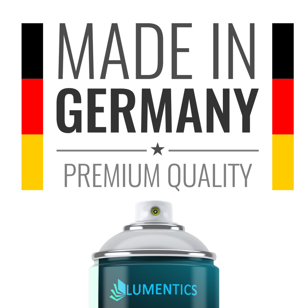 Made in Germany graphic with lettering and German colours above the top of a glow spray can