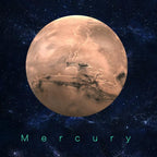 Planet Sticker Mercury 30 cm against a starry sky with the wording Mercury, in daylight