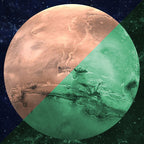Planet Sticker Mercury 30 cm: brownish in daylight on the left, glowing green in the dark on the right