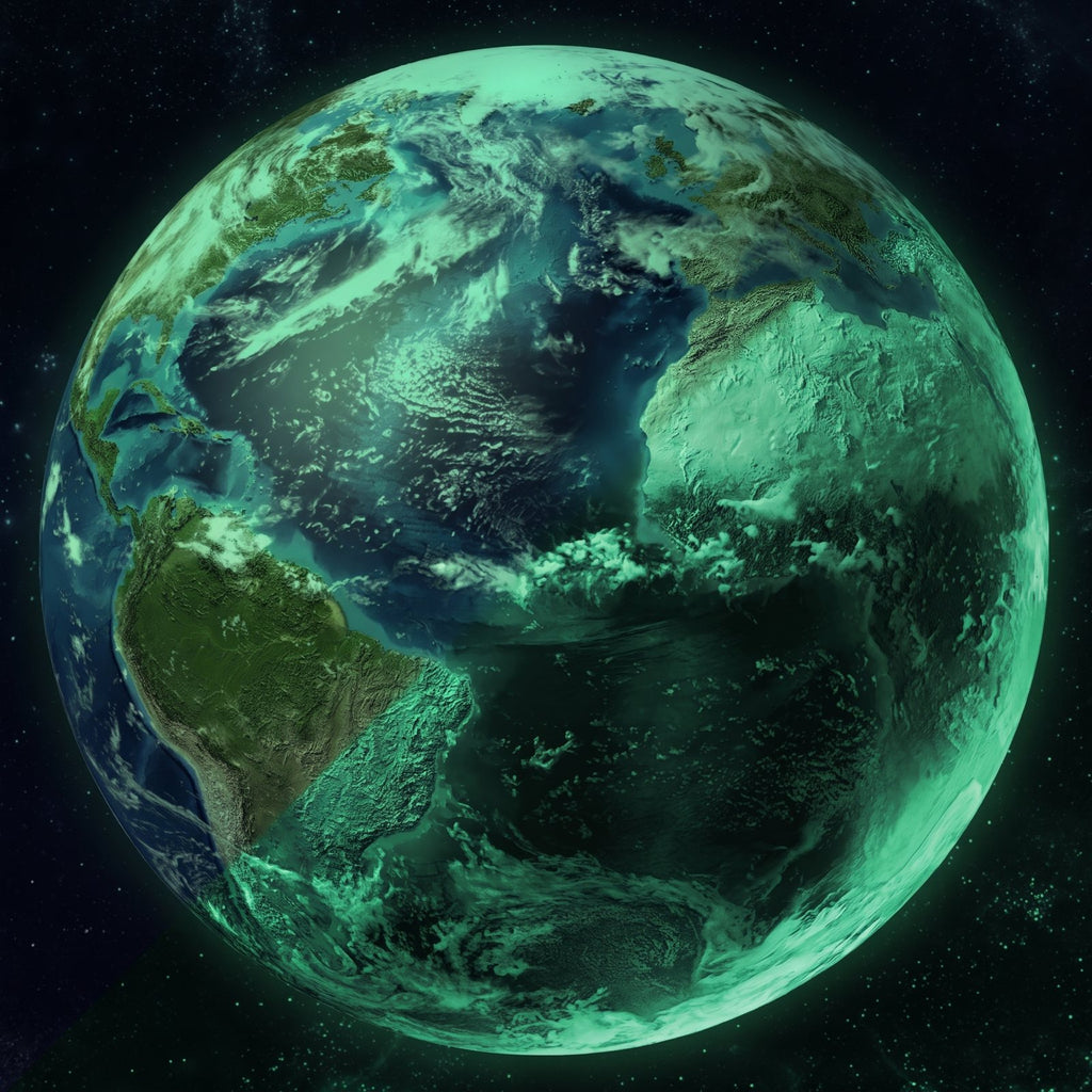Planet Sticker Earth 30 cm in the dark, glowing green