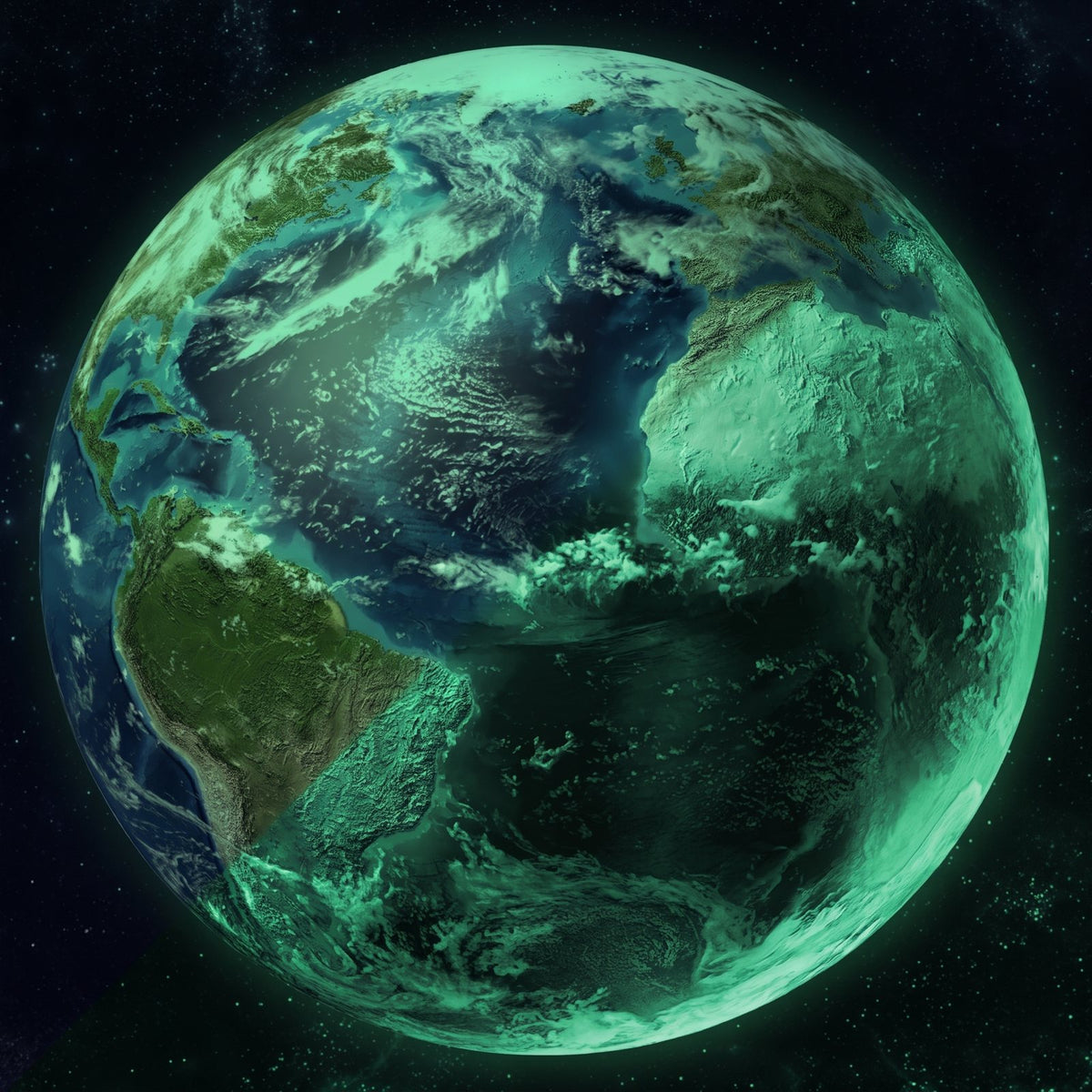 Planet Sticker Earth 30 cm in the dark, glowing green