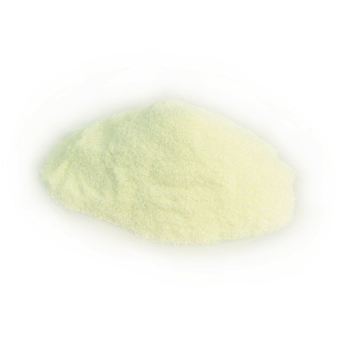 Glitter Powder Green 50 g: yellowish-white powder in daylight on a white background