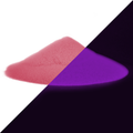 Glow in the Dark Powder Pink-Purple 40 g: pile of powder split diagonally: pink in light, glowing purple in the dark