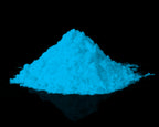 Glow in the Dark Powder Blue 40 g: powder heap glowing blue in the dark, close-up