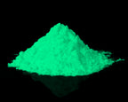 Glow in the Dark Powder Natural Green 40 g, 150 µm: pale heap by day, glowing green in the dark