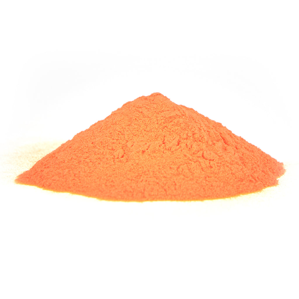 Glow in the Dark Powder Orange 40 g: orange heap of powder in daylight on a white background