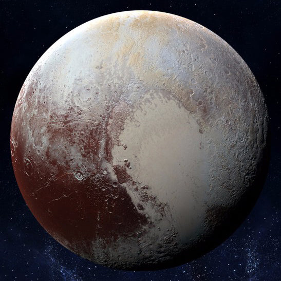Planet Sticker Pluto 30 cm: close-up of the surface with craters and a pale heart-shaped area
