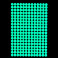 Glow dots 1.5 cm, one sheet of 257 dots glowing green in the dark on a black background