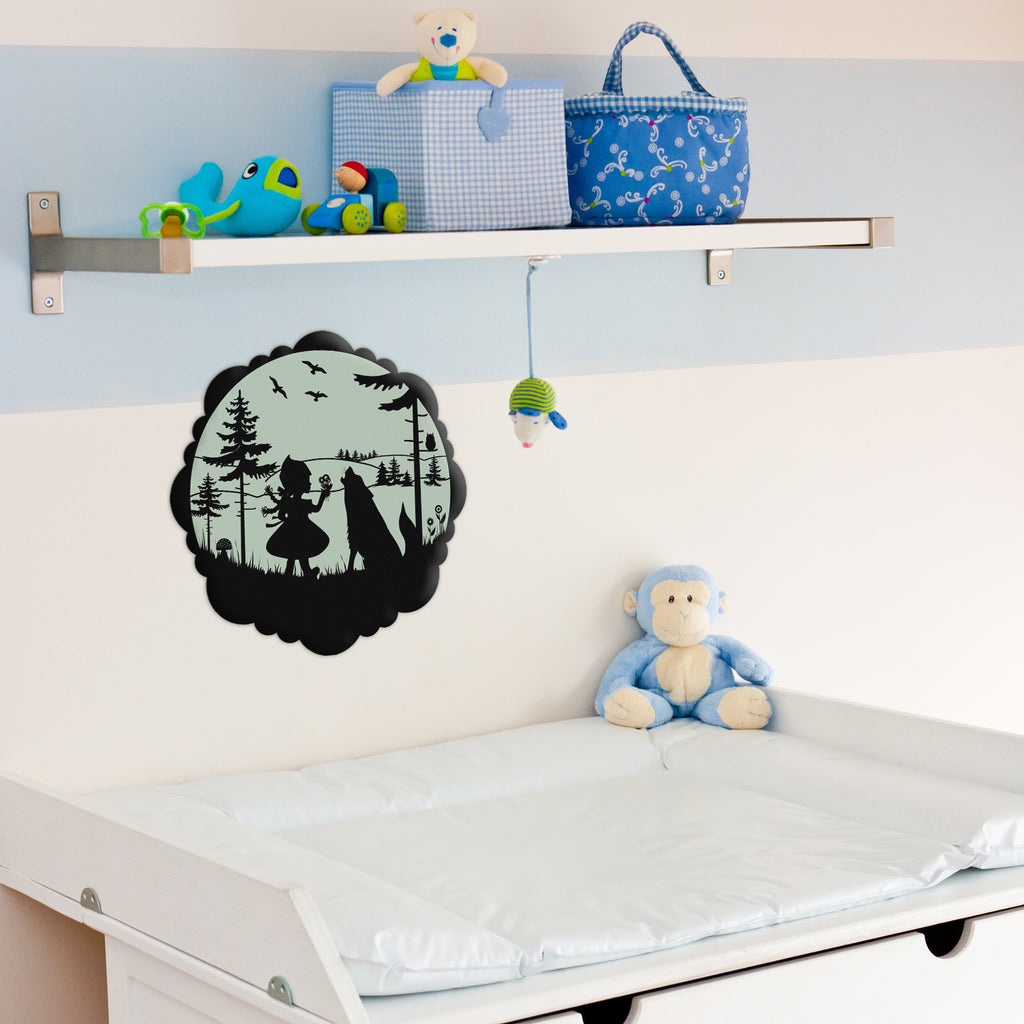 Fairy-Tale Sticker Little Red Riding Hood 30 cm in daylight on the wall of a nursery above a changing table