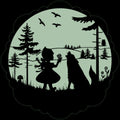 Fairy-Tale Sticker Little Red Riding Hood 30 cm in the dark: silhouette of Little Red Riding Hood and the wolf, greenish glowing moon