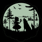 Fairy-Tale Sticker Little Red Riding Hood 30 cm in the dark: silhouette of Little Red Riding Hood and the wolf, greenish glowing moon