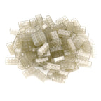 Building bricks 2x4 transparent in a pile in daylight, colourless and translucent