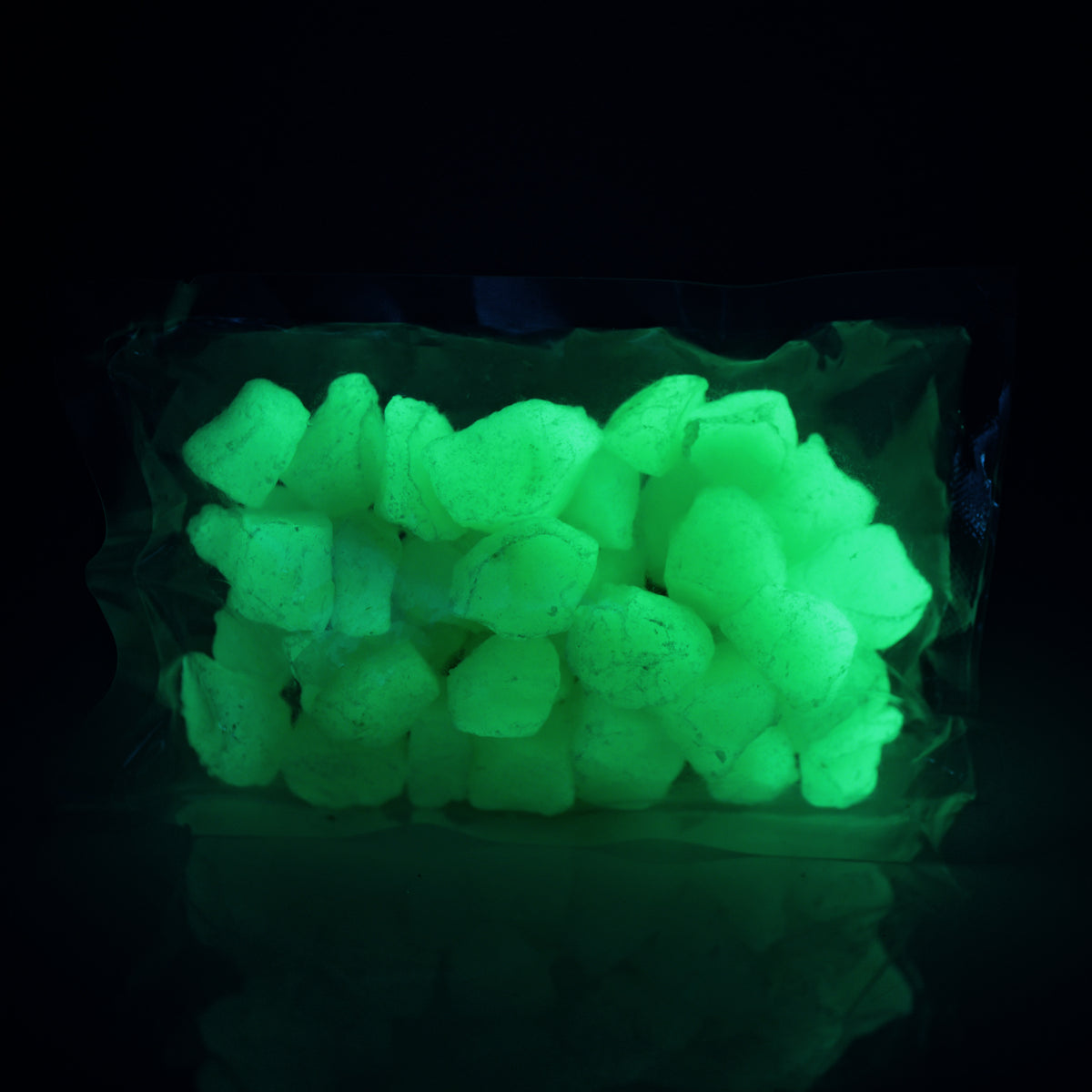 Glow Stones Green 300 g: bag of stones glowing green in the dark
