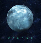Planet sticker Uranus 30 cm: planet in shades of blue against a starry sky with the lettering Uranus