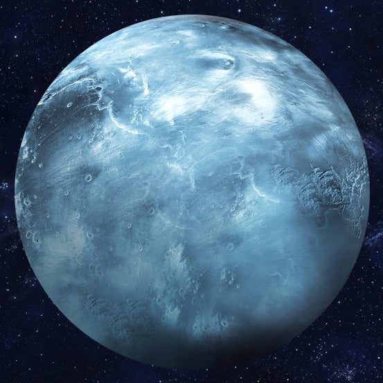 Planet sticker Uranus 30 cm, close-up of the surface with craters and clouds in daylight
