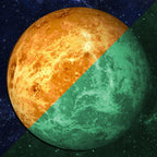 Planet Sticker Venus 30 cm: design orange by day, glowing green in the dark (diagonal split)