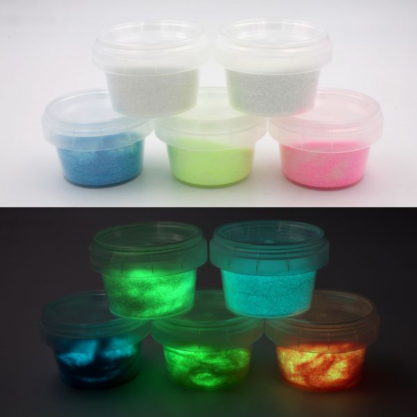 Set glow glitter with UV lamp - 5x glow in the dark color powder